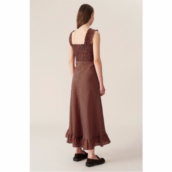 NEW Ganni Seersucker Check Dress Flame 40